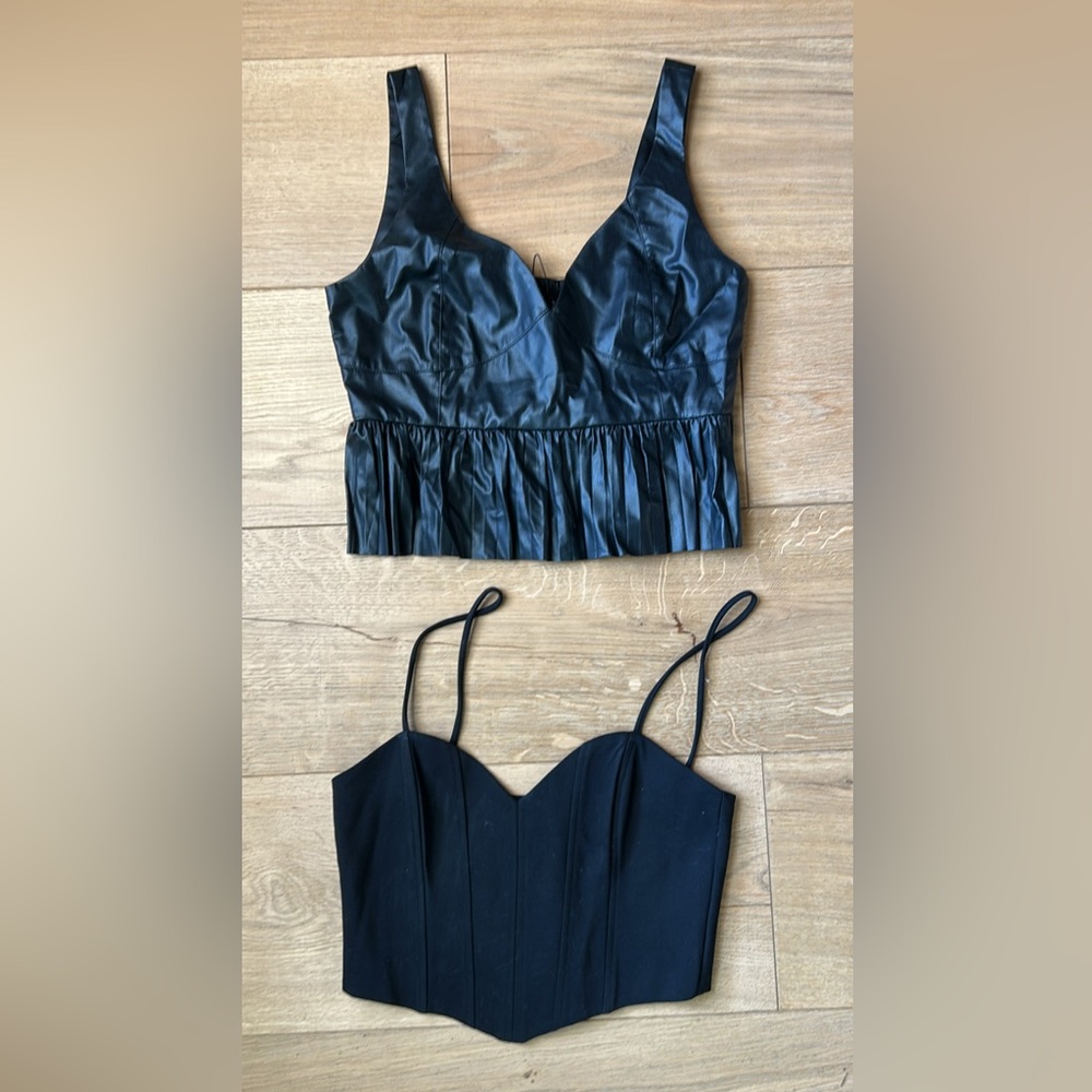 Zara Black Faux Leather and Corset Cropped Set